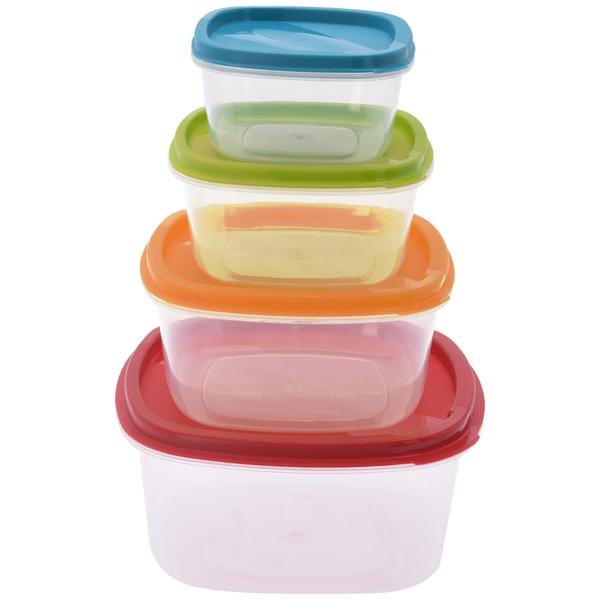 4er-Set Vorratsbehälter für Lebensmittel mit bunten Deckeln, stapelbar, Frischhaltedosen in 4 Grössen und Farben, spülmaschinenfest 