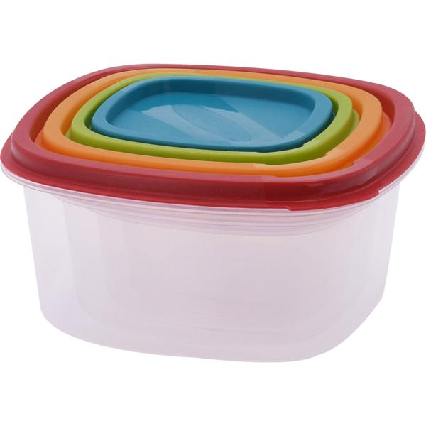 4er-Set Vorratsbehälter für Lebensmittel mit bunten Deckeln, stapelbar, Frischhaltedosen in 4 Grössen und Farben, spülmaschinenfest 