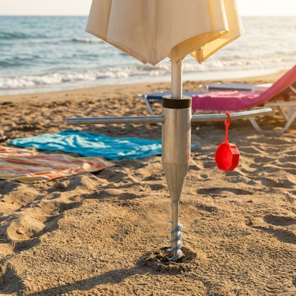 Sonnenschirmständer zum Eindrehen - Sicherer Halt für Sonnenschirme - Erdspiess aus rostfreiem Metall - Inkl. Adapter Ø 25-55 mm - Ideal für Garten, Picknick