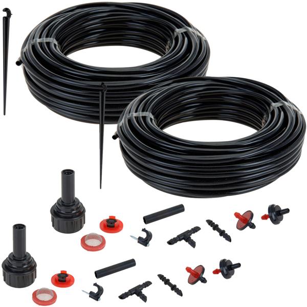 142-tlg. Pflanzen-Bewässerungssystem: 46m anpassbarer Schlauch + Filter, Düsen & Schellen für zeitsparende, effiziente Bewässerung