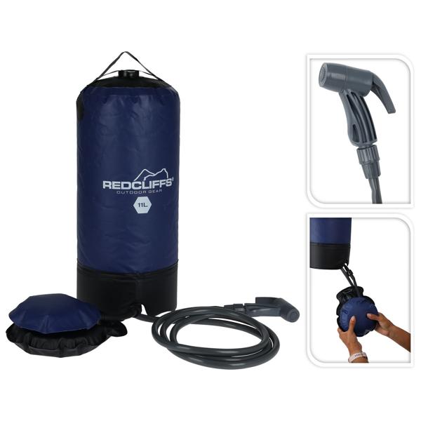 Mobile Camping-Dusche mit Fusspumpe, 11 Liter, blau – Praktische Outdoor-Dusche für unterwegs, Camping, Abenteuer
