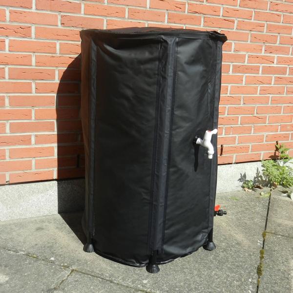 Robuste, faltbare 250 Liter Regentonne, schwarz - mit Wasserhahn und Schlauchanschluss, mobile Regenwasserlösung für jeden Garten