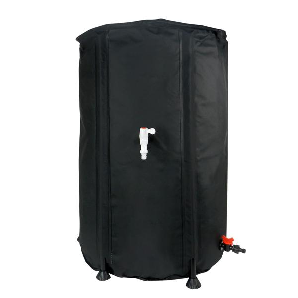 Robuste, faltbare 250 Liter Regentonne, schwarz - mit Wasserhahn und Schlauchanschluss, mobile Regenwasserlösung für jeden Garten