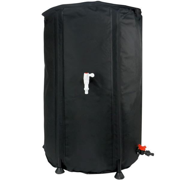 Robuste, faltbare 500 Liter Regentonne, schwarz - mit Wasserhahn und Schlauchanschluss, mobile Regenwasserlösung für jeden Garten