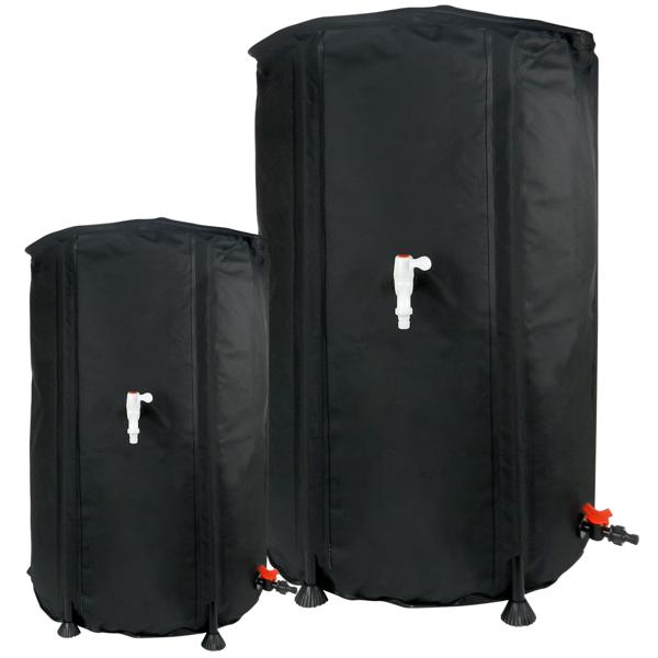 Robuste, faltbare 500 Liter Regentonne, schwarz - mit Wasserhahn und Schlauchanschluss, mobile Regenwasserlösung für jeden Garten