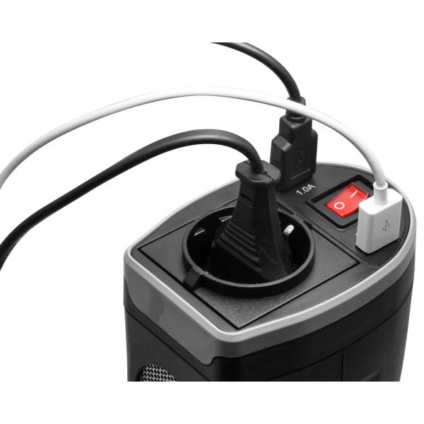 Kfz-Spannungswandler 200W/400W Spitze - Lädt & betreibt Geräte im Auto (12V auf 230V) - Mit 230V-Steckdose, 2x USB, Lüfter & Schutz