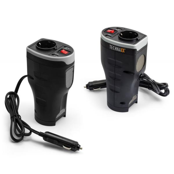 Kfz-Spannungswandler 200W/400W Spitze - Lädt & betreibt Geräte im Auto (12V auf 230V) - Mit 230V-Steckdose, 2x USB, Lüfter & Schutz