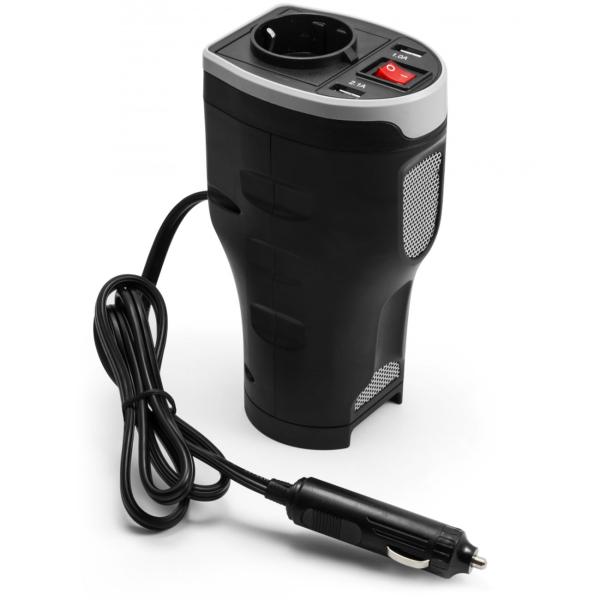 Kfz-Spannungswandler 200W/400W Spitze - Lädt & betreibt Geräte im Auto (12V auf 230V) - Mit 230V-Steckdose, 2x USB, Lüfter & Schutz