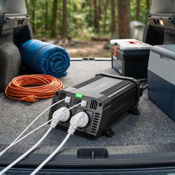 12V auf 230V Wechselrichter, 2x USB-A (3,1A gesamt) – Hochwertiger Spannungswandler, robuste Stromversorgung für unterwegs