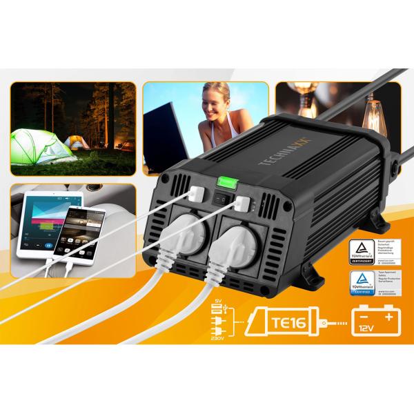 12V auf 230V Wechselrichter, 2x USB-A (3,1A gesamt) – Hochwertiger Spannungswandler, robuste Stromversorgung für unterwegs