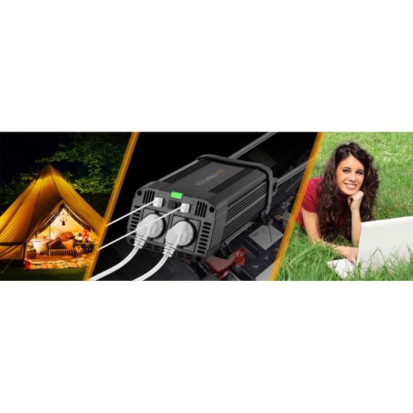 12V auf 230V Wechselrichter, 2x USB-A (3,1A gesamt) – Hochwertiger Spannungswandler, robuste Stromversorgung für unterwegs