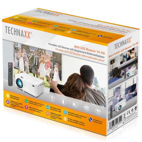 Mini LED HD Beamer mit 1800 Lumen, 40 000 Stunden LED Lebensdauer, inkl. Multimedia Player, Fernbedienung, für Büro, Zuhause, oder auch Outdoor