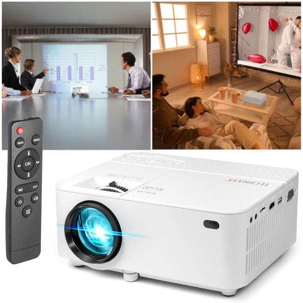 Mini LED HD Beamer mit 1800 Lumen, 40 000 Stunden LED Lebensdauer, inkl. Multimedia Player, Fernbedienung, für Büro, Zuhause, oder auch Outdoor