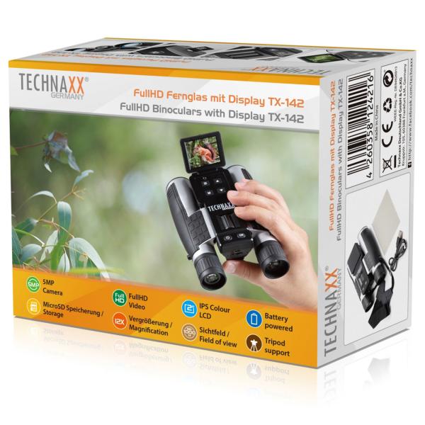 Full-HD Fernglas mit Display, 5 MP, integrierter Akku, 4 fach Zoom, Farbdisplay, Foto- und Videofunktion, mit USB Kabel