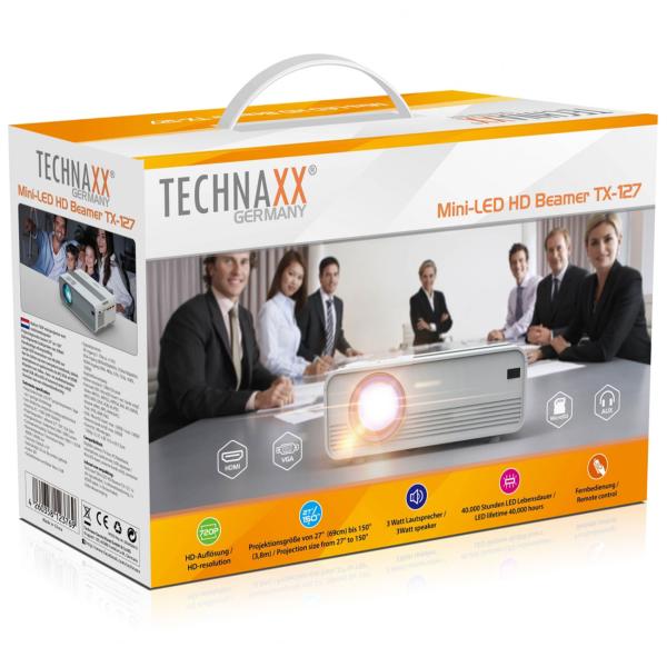 Leistungsstarker Mini-LED HD Projektor: 720p, 2000 Lumen, 27-150 Zoll Projektion, Multimedia-Player –  mobiles Heimkino für Filme & Präsentationen