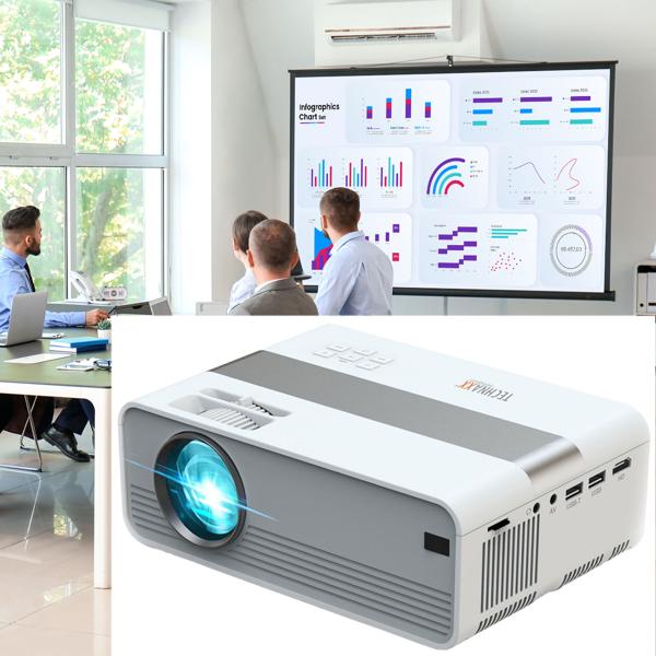 Leistungsstarker Mini-LED HD Projektor: 720p, 2000 Lumen, 27-150 Zoll Projektion, Multimedia-Player –  mobiles Heimkino für Filme & Präsentationen