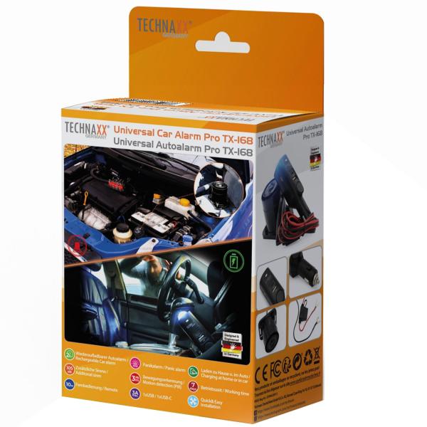 Universal Autoalarm, 24V, 105dB Sirene, PIR-Sensor, Panikalarm – mit Fernbedienung & USB-C, umfassender Diebstahlschutz für Fahrzeuge