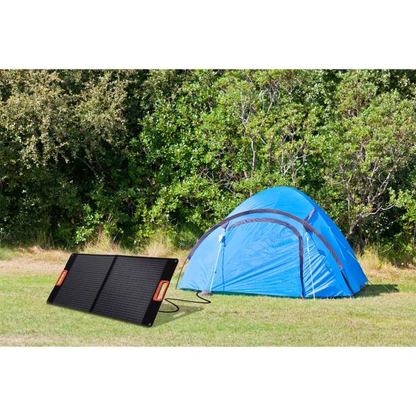 Mobiles Solarpanel 100W, faltbar mit Standfüssen – Solarmodul mit Adapterkabel für Powerstations – Autarke Energiequelle