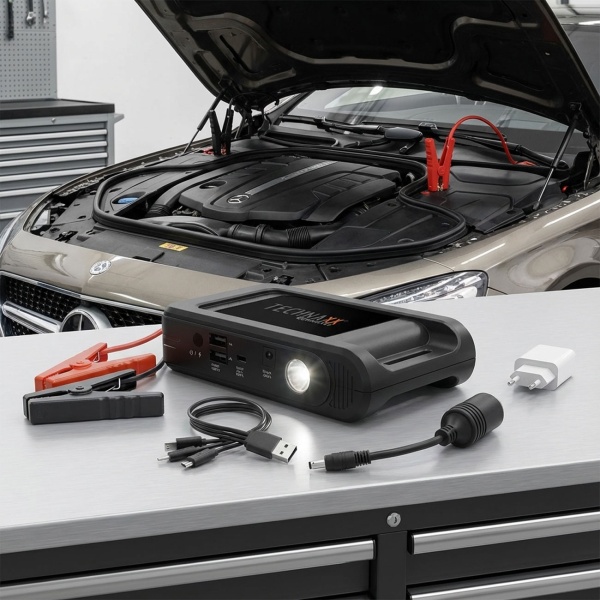 Profi Powerbank Auto Starthilfe Kit - Jump Starter 500A für Benzin/Diesel - LED-Lampe, 12000mAh LiFePO4-Akku, 2x USB-A - Kompakt