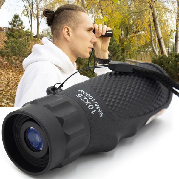 Monokulares Fernglas 10x Vergrösserung - Gestochen scharfe Bilder Naturbeobachtung & Reisen - Extrem leicht (82g) - Sichtfeld 96m/1000m - Gürteltasche