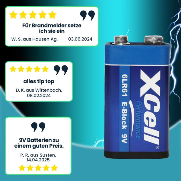Batterie 9V-Block, 6LR61, leistungsstarke Performance Alkaline Batterie, für Rauchmelder, Brand- und Feuermelder, Radio, Spielzeug