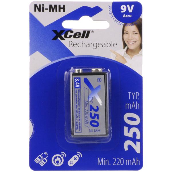 Akku 9V-Block Ni-MH - Wiederaufladbar & auslaufsicher für Fernbedienungen, Spielzeuge, Wanduhren - Stabile 8.4V / 250mAh - Langlebig