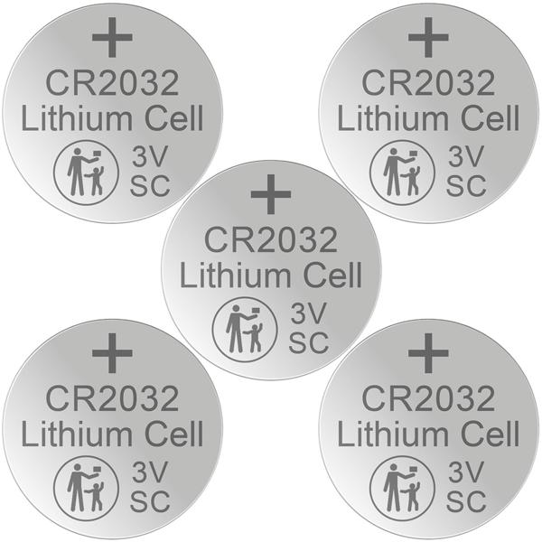 5er-Set langlebige Lithium-Knopfzellen CR2032, 3V / 220mAh, ideal für Autoschlüssel, Waagen, Fernbedienungen, Tracker, Thermometer, Uhren