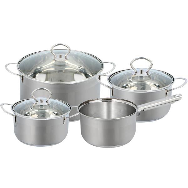 Elegantes 7-teiliges Topfset, induktionsfähig – Rostfreies Material, silber, abgerundete Griffe – Premium Kochgeschirr für beste Ergebnisse