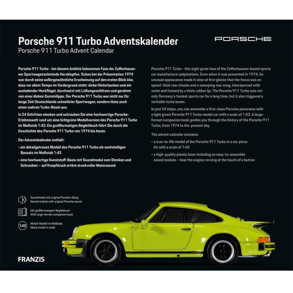 Adventskalender, Modellauto Porsche 911 Turbo, Massstab 1:43, Mit Soundmodul