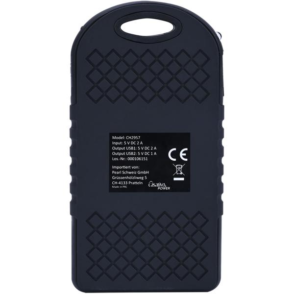 Solar Powerbank inkl. Taschenlampe, 4.000 mAh, 2x USB-A Anschlüsse, 10 Watt, Solarpanel, Ladestandanzeige, zum Laden von iPhone, Samsung, Android