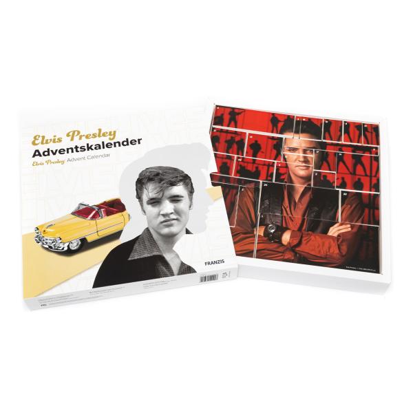 Elvis Presley Adventskalender - Modellauto Cadillac gelb Massstab 1:37 - Soundmodul mit Elvis Stimme - Fotopuzzle - Sammlerstück für Fans