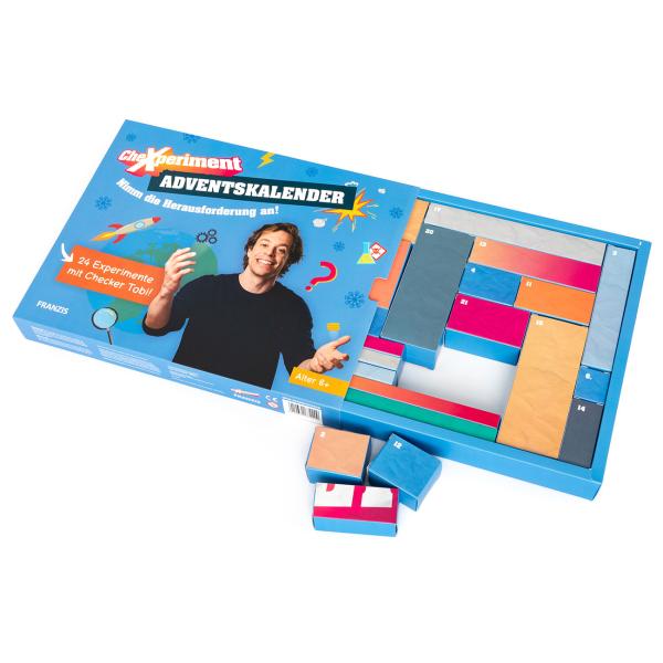 Adventskalender Checker Tobi - 24 spannende CheXperimente für Kinder ab 8 Jahren - Umweltfreundliche Boxen aus Karton - Kein Plastik