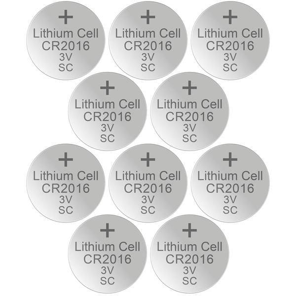 10er-Set Lithium-Knopfzelle CR2016 - 3V, 90mAh - Langlebig, geringe Selbstentladung - Für Smart-Home-Geräte, Autoschlüssel, Waagen, Uhren & Thermometer