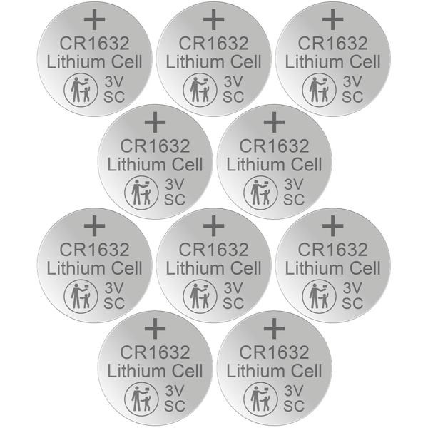 CR1632 - 10er-Set Lithium-Knopfzelle, 3V / 130mAh, perfekt für Smart-Home-Geräte, Autoschlüssel, Waagen & mehr