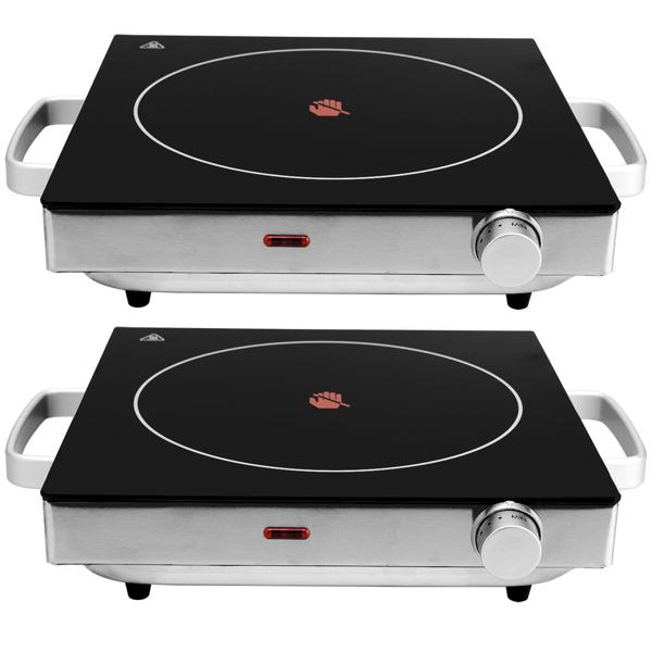2er Set Mobile Glaskeramik-Kochplatte, Edelstahl Gehäuse u. Infrarot-Wärme, Ø 20cm, 2.000 Watt, stufenlose Temperaturregelung, tragbares Ceranfeld
