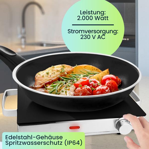 2er Set Mobile Glaskeramik-Kochplatte, Edelstahl Gehäuse u. Infrarot-Wärme, Ø 20cm, 2.000 Watt, stufenlose Temperaturregelung, tragbares Ceranfeld
