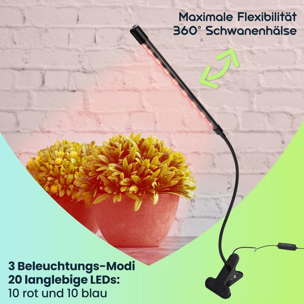 2er-Set LED-Pflanzenlampe mit Schwanenhals, Pflanzenwachstumslampe , 10 dimmbaren Stufen & Timer, 82 Lumen, 20 LEDs mit 360°-Schwanenhals