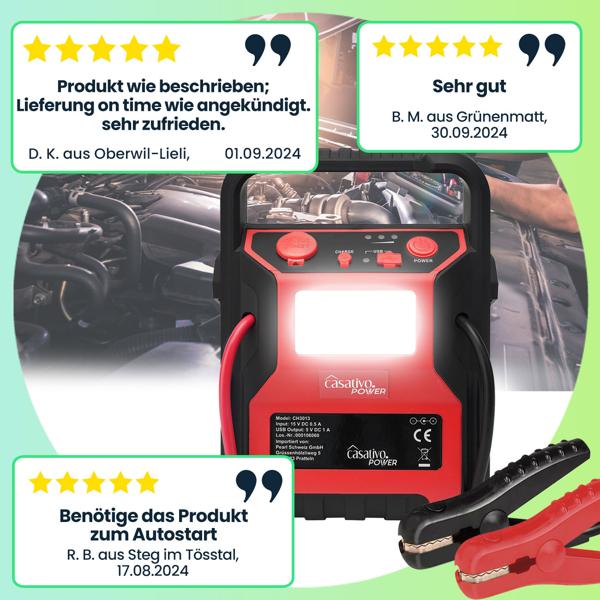 5-in-1 Starthilfe Booster mit Powerbank & Luftkompressor (600A/17bar) – Akku-Starthilfe mit 9000mAh, LED-Lampe, 12V-Ausgang