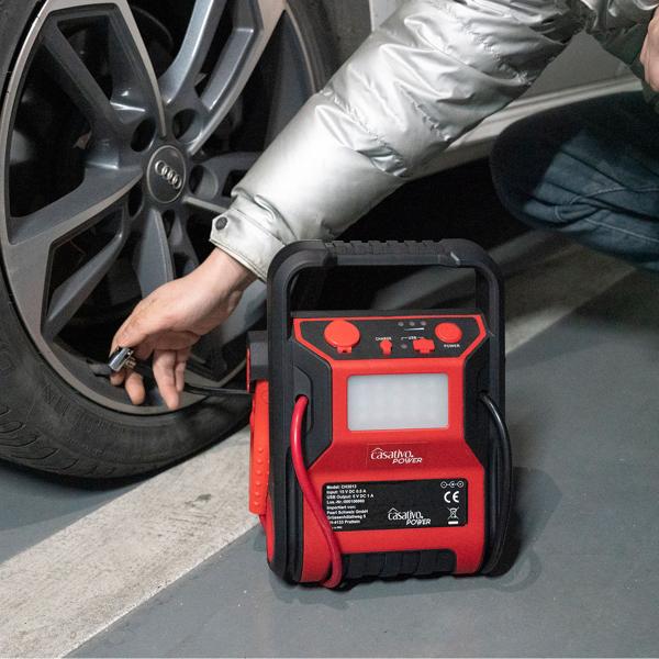 5-in-1 Starthilfe Booster mit Powerbank & Luftkompressor (600A/17bar) – Akku-Starthilfe mit 9000mAh, LED-Lampe, 12V-Ausgang