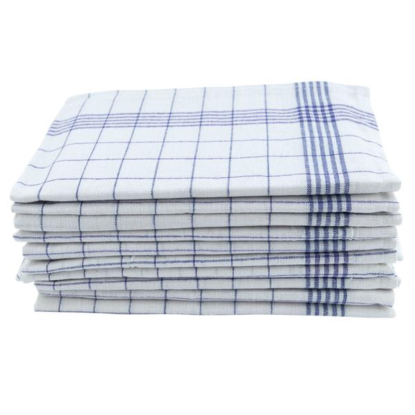 Saugstarke 10er Halb-Leinen-Geschirrtücher: 50% Leinen-50% Baumwolle, blau-weiss kariert, 70x50cm, 95°C waschbar, ÖKO-TEX – streifen- & flusenfrei