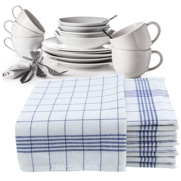 Saugstarke 10er Halb-Leinen-Geschirrtücher: 50% Leinen-50% Baumwolle, blau-weiss kariert, 70x50cm, 95°C waschbar, ÖKO-TEX – streifen- & flusenfrei