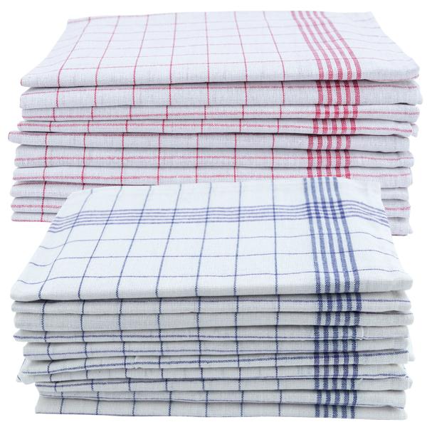 20er Halb-Leinen-Geschirrtücher: 50% Leinen-50% Baumwolle, blau/rot-weiss kariert, 70x50cm, 95°C waschbar, ÖKO-TEX – streifen- & flusenfrei