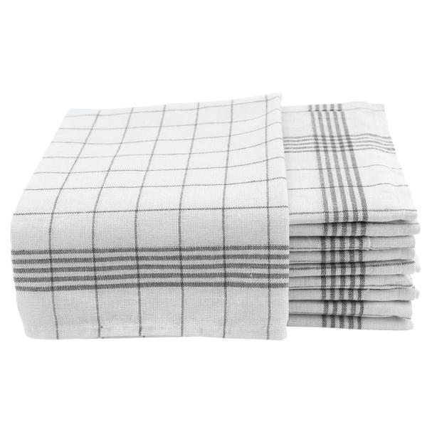 20er-Set Extrem strapazierfähige Baumwoll-Geschirrtücher, 70x50cm, anthrazit-weiss – Streifen-/Flusenfrei, OEKO-TEX® 100