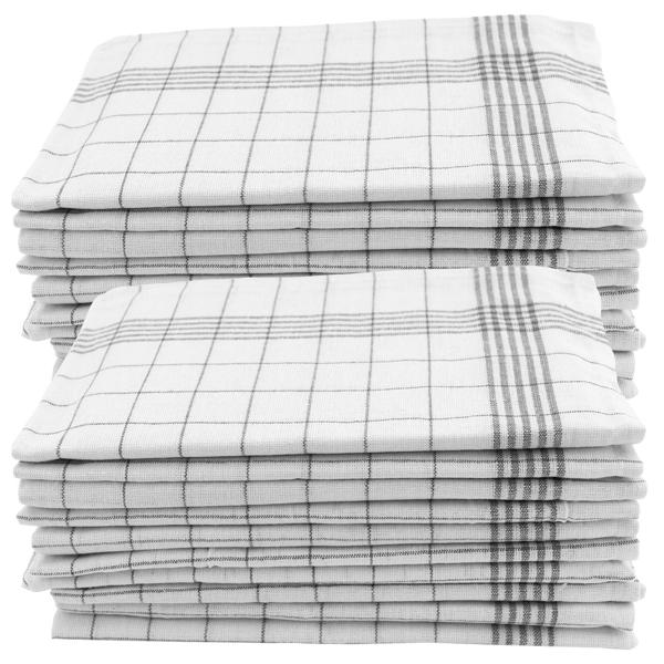 20er-Set Extrem strapazierfähige Baumwoll-Geschirrtücher, 70x50cm, anthrazit-weiss – Streifen-/Flusenfrei, OEKO-TEX® 100