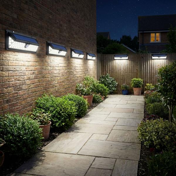 8er-Spar Set Moderne Wandleuchte, Solarpanel, PIR Bewegungs-Sensor, 66 helle LEDs, 800 Lumen, 13,2 Watt, IP44, inkl. Montagematerial