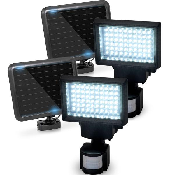 2er-Set Leistungsstarker LED Solar-Strahler mit Bewegungsmelder - Mehr Sicherheit für Ihr Zuhause - Helle 600 Lumen Aussenleuchte für Garten & Hof