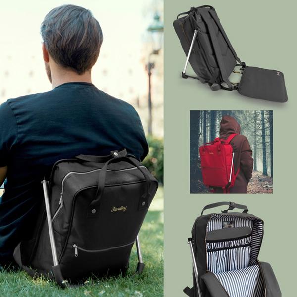 Robuster Rucksack mit integrierter Sitzgelegenheit (40x28x14 cm) – Wasserfest, schwarz, nur 1kg – Komfortabler Sitzrucksack für unterwegs