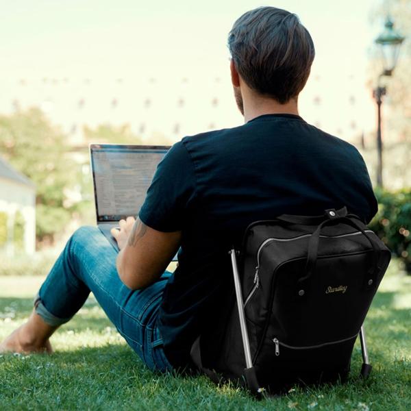 Robuster Rucksack mit integrierter Sitzgelegenheit (40x28x14 cm) – Wasserfest, schwarz, nur 1kg – Komfortabler Sitzrucksack für unterwegs