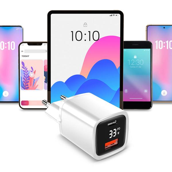 3er-Set Leistungsstarkes USB Netzteil Dual Port, USB-C und USB-A, 33 Watt Schnellladegerät, weiss - schwarz, Power Delivery und Quick Charge