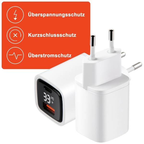 3er-Set Leistungsstarkes USB Netzteil Dual Port, USB-C und USB-A, 33 Watt Schnellladegerät, weiss - schwarz, Power Delivery und Quick Charge